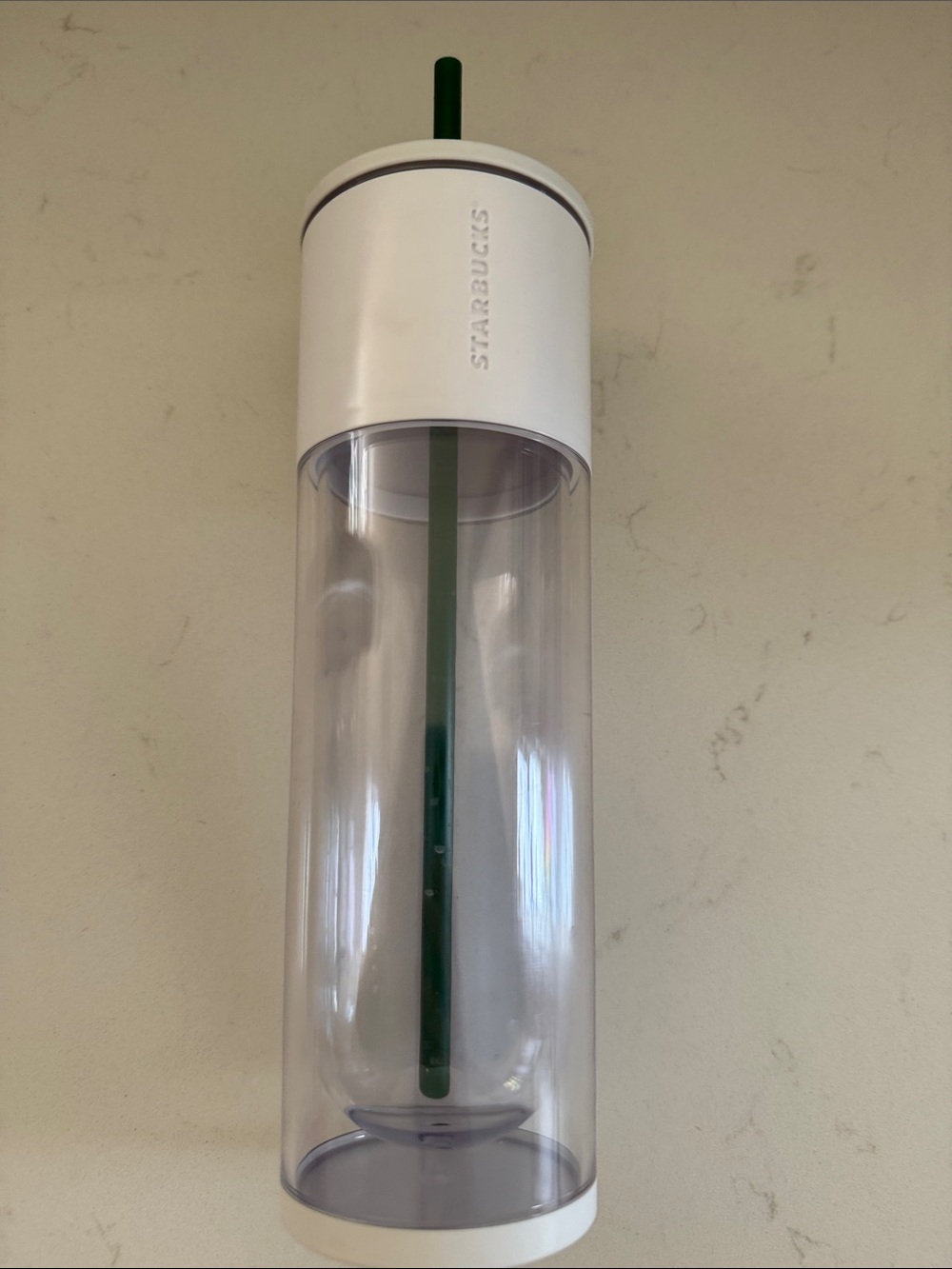 Starbucks double wall White & Clear Tumbler with Dark Green Straw New